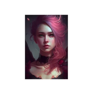 Pink-Haired Winged Portrait Metal Poster