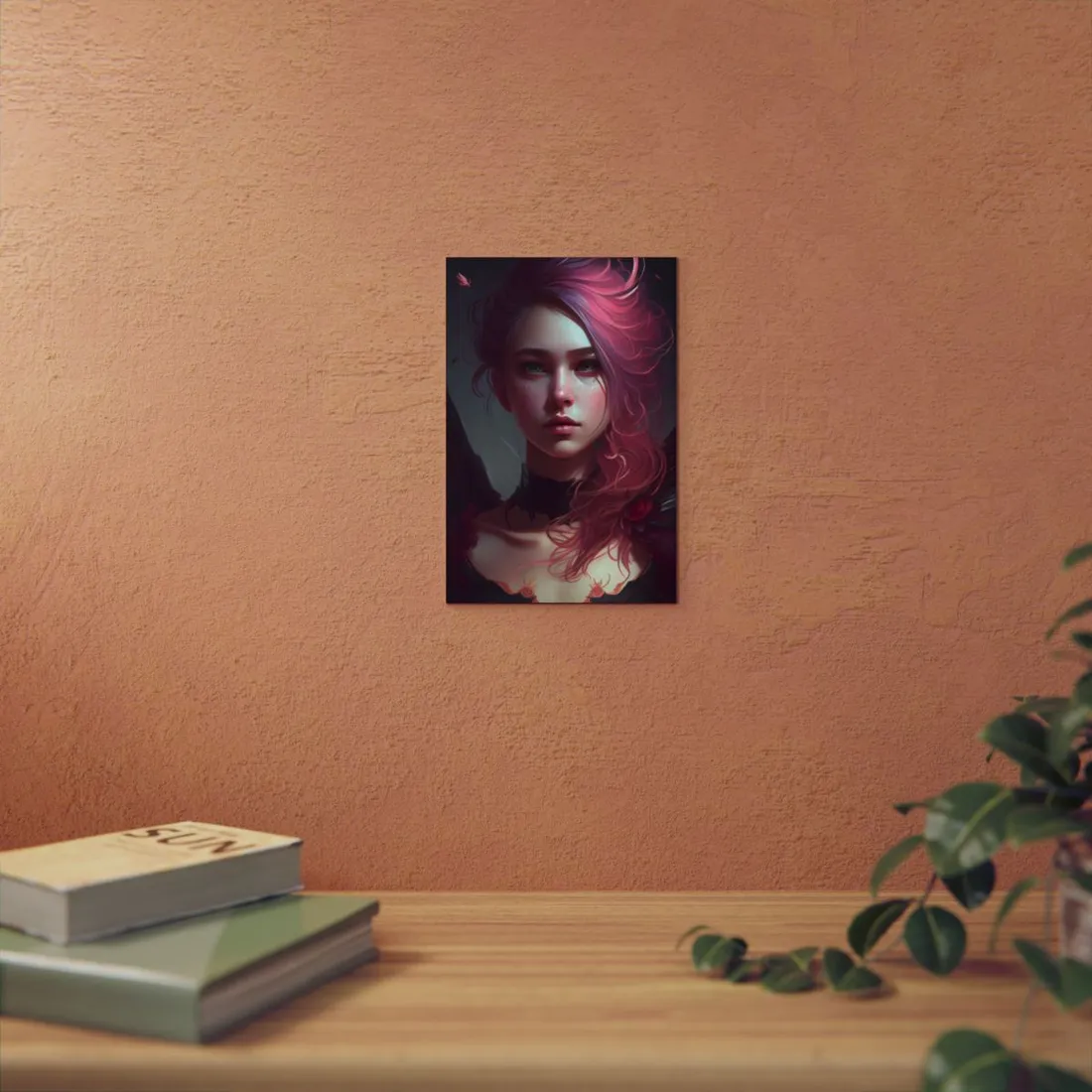 Astonishing Female Portrait with Pink Hair: Enchanting Outdoor - Metal Poster