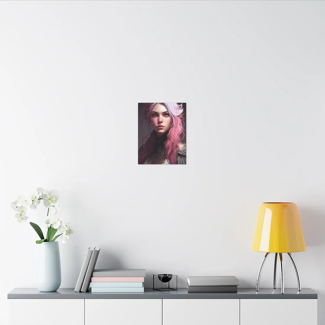 Astonishing Pink Hair Portrait: Confident Female in Dreary Background - Canvas