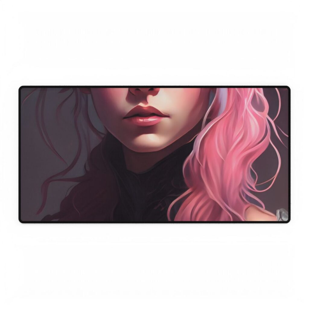 Astonishing Pink Hair Portrait: Confident Female in Dreary Background - Desk Mat