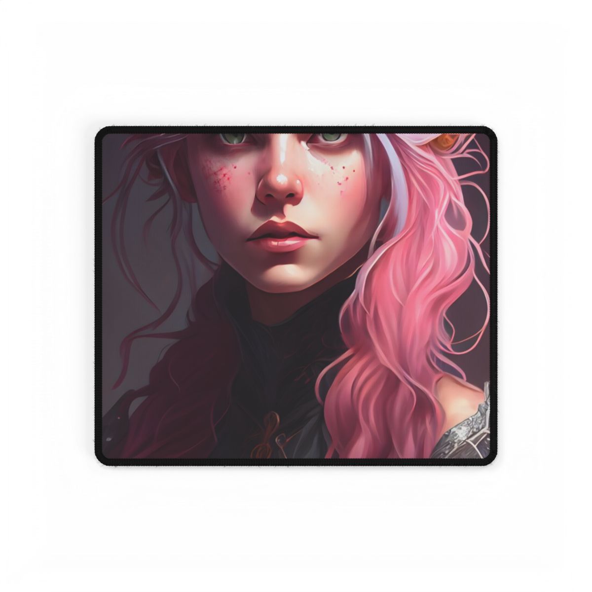 Astonishing Pink Hair Portrait: Confident Female in Dreary Background - Desk Mat