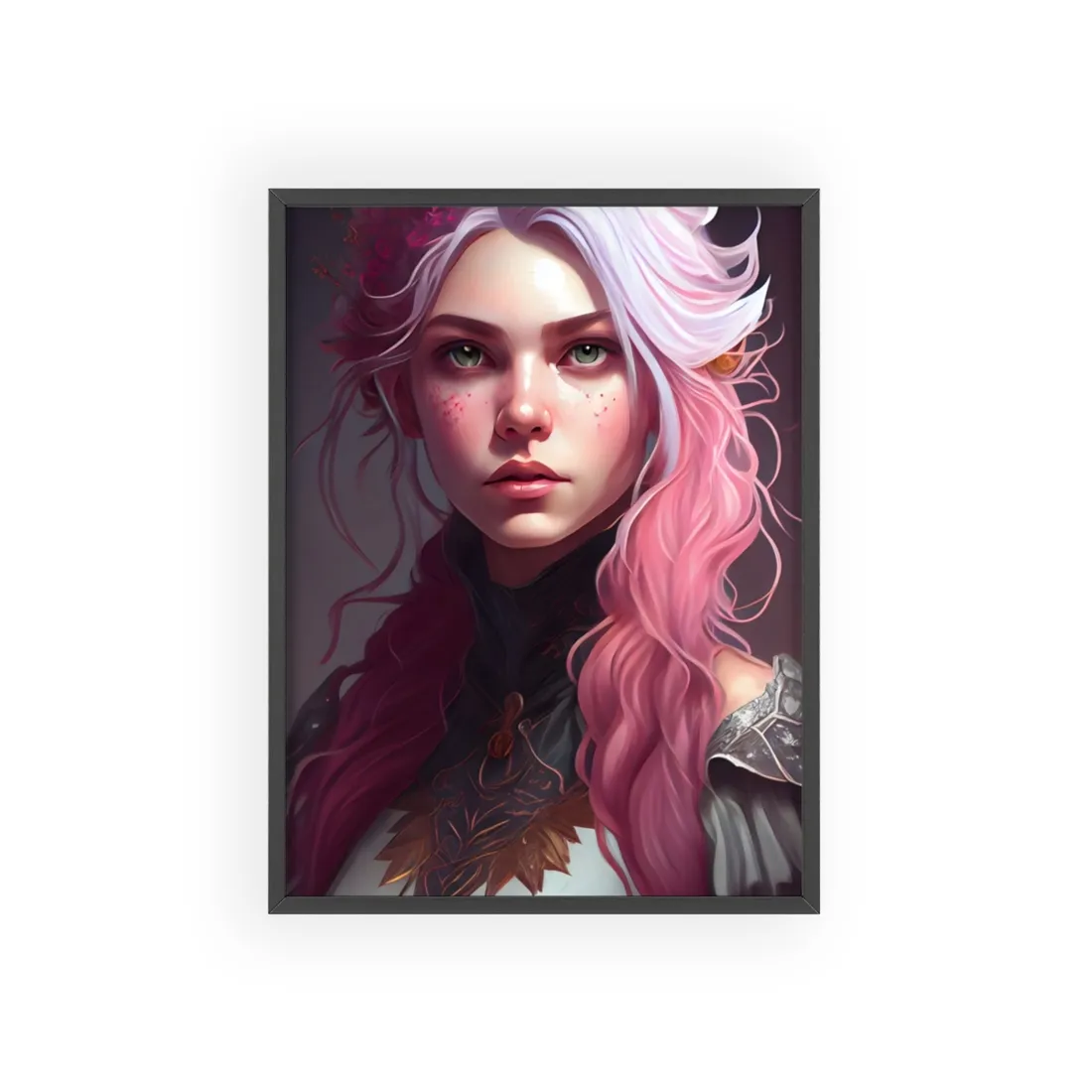 Astonishing Pink Hair Portrait: Confident Female in Dreary Background - Framed Poster