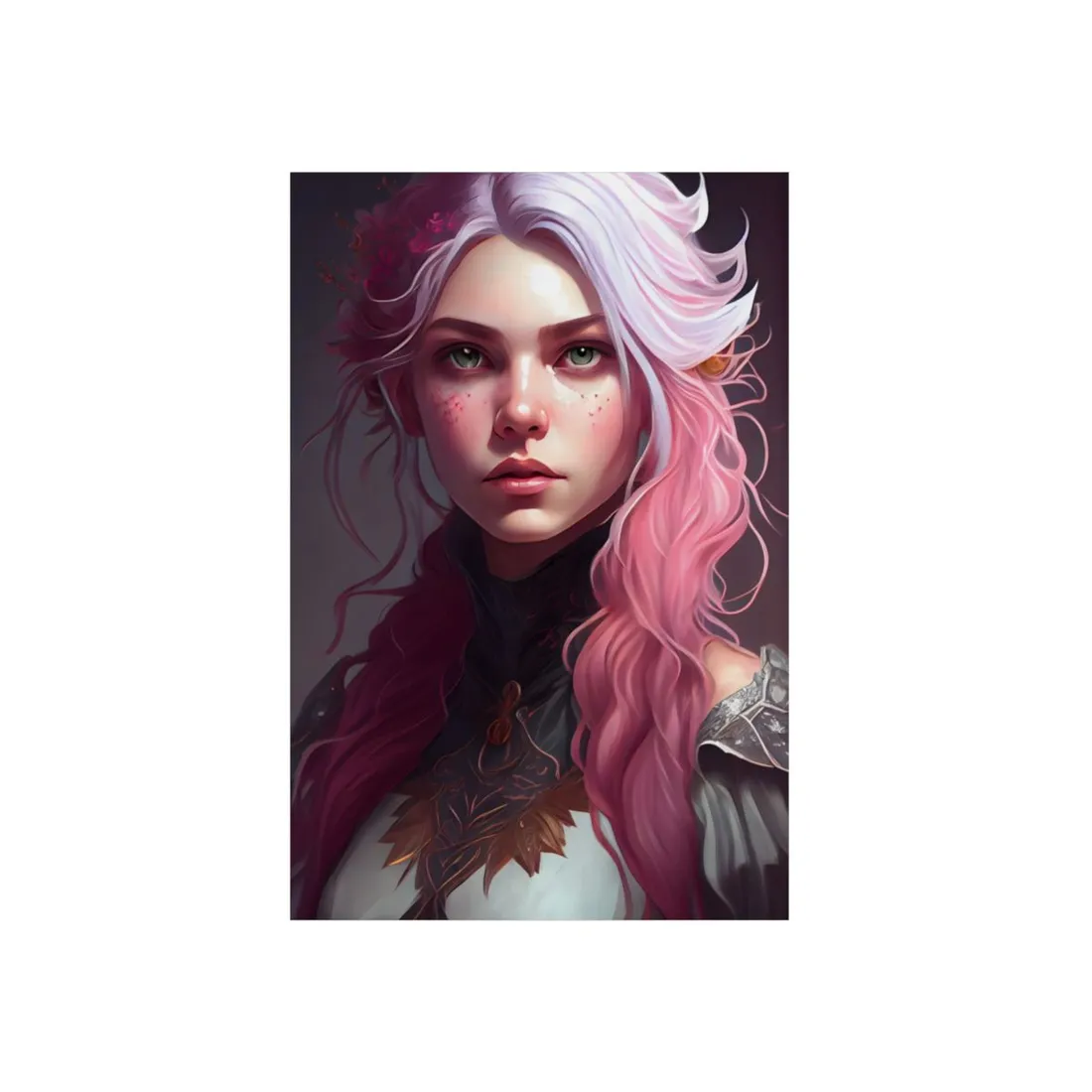 Astonishing Pink Hair Portrait: Confident Female in Dreary Background - Metal Poster