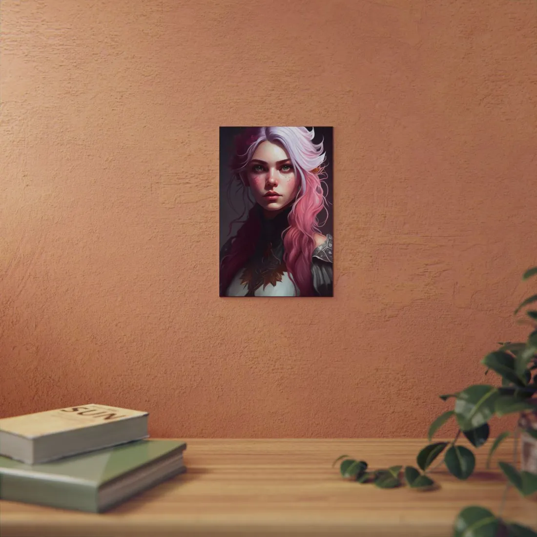 Astonishing Pink Hair Portrait: Confident Female in Dreary Background - Metal Poster