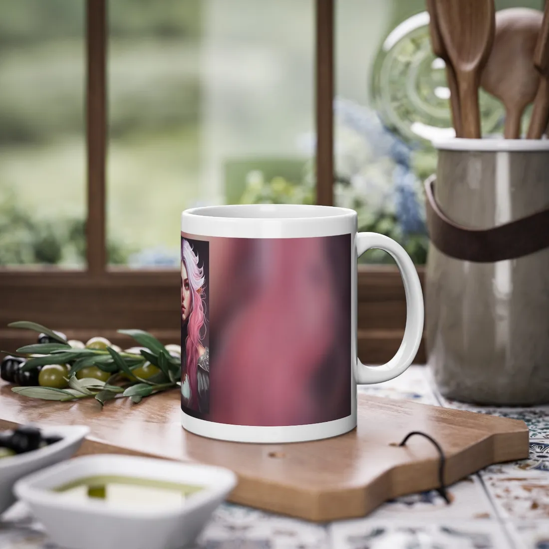 Astonishing Pink Hair Portrait: Confident Female in Dreary Background - Mug