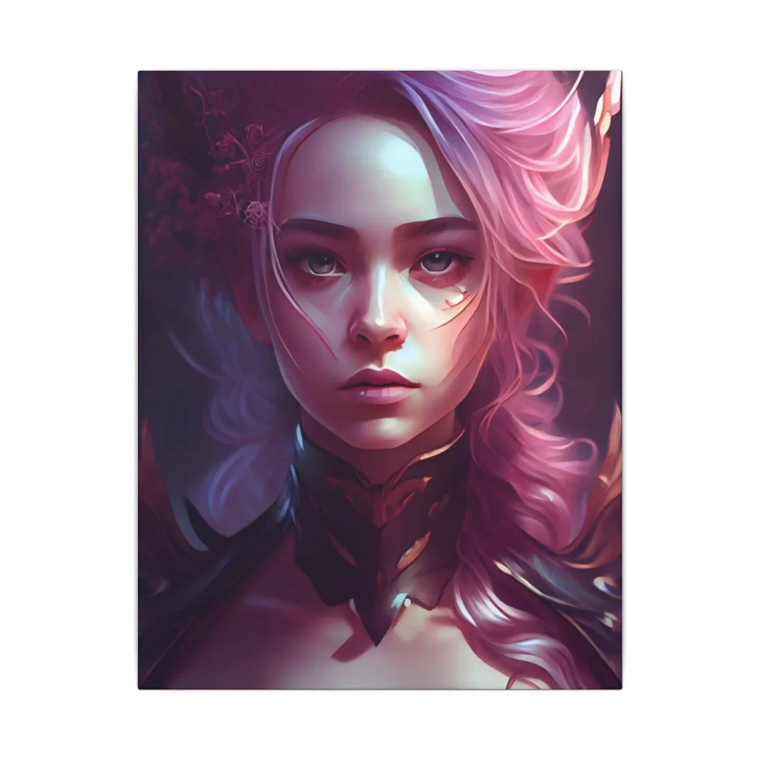 Astonishing Pink Hair Portrait: Vibrant Female Art - Canvas