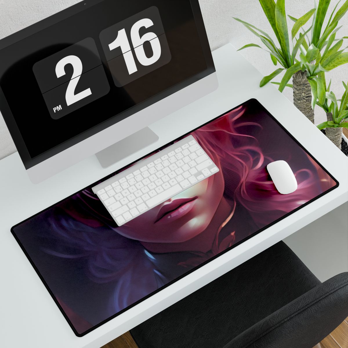 Astonishing Pink Hair Portrait: Vibrant Female Art - Desk Mat