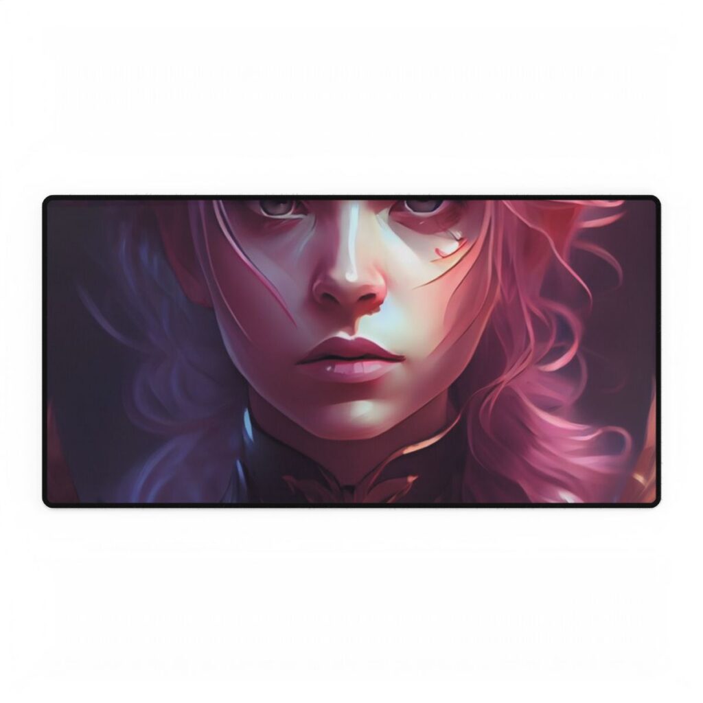 Astonishing Pink Hair Portrait: Vibrant Female Art - Desk Mat