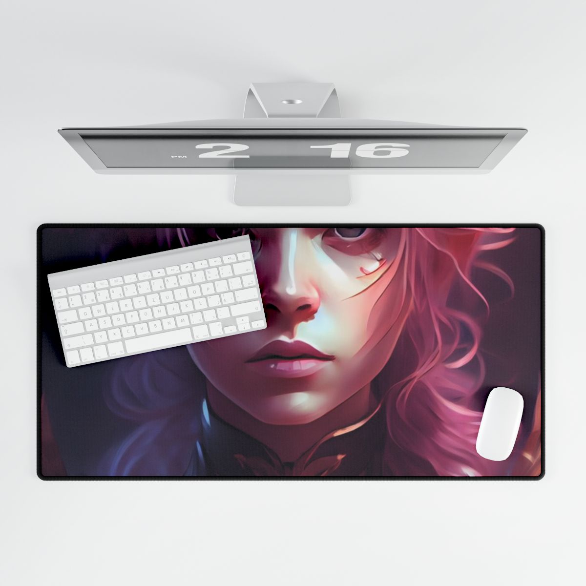 Astonishing Pink Hair Portrait: Vibrant Female Art - Desk Mat