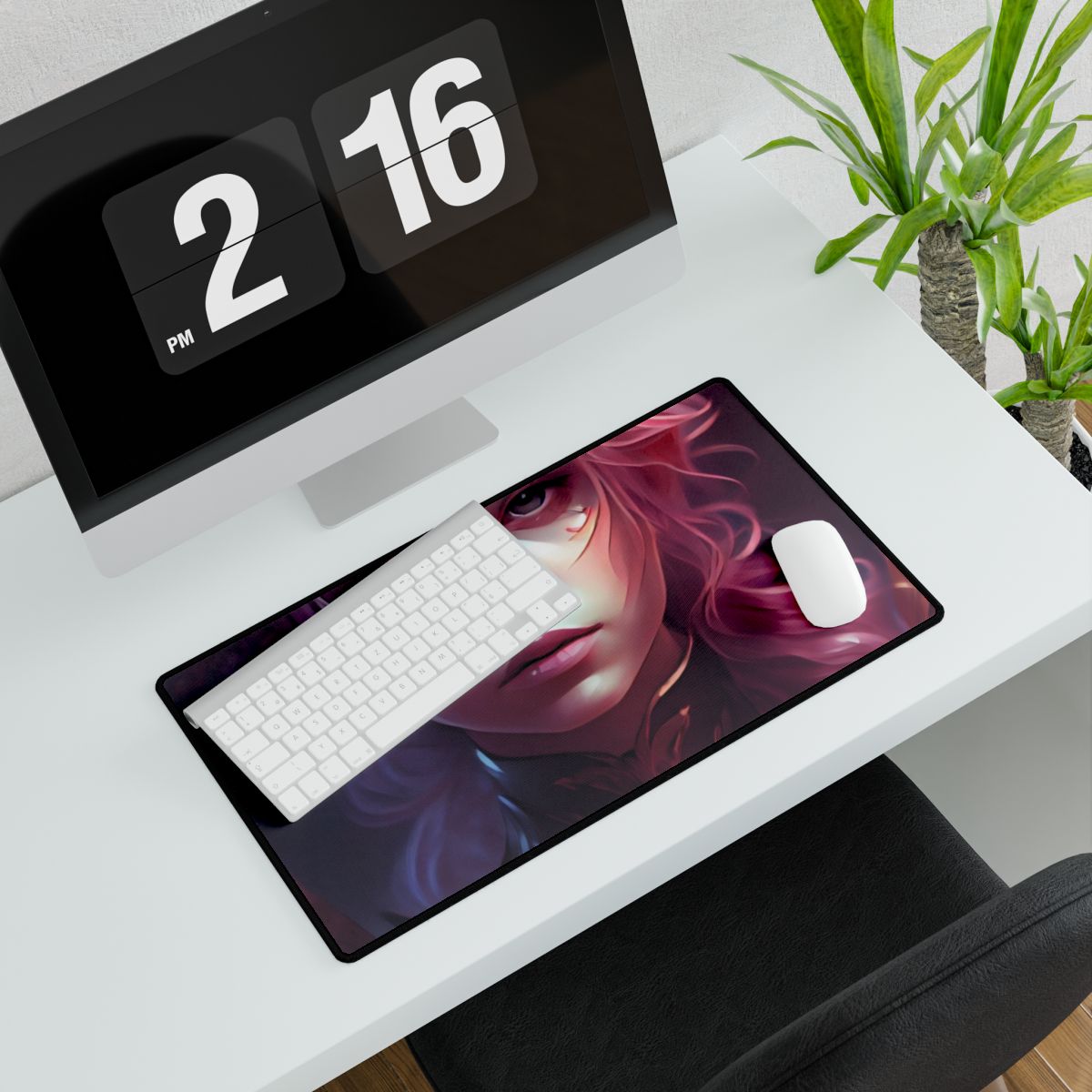 Astonishing Pink Hair Portrait: Vibrant Female Art - Desk Mat