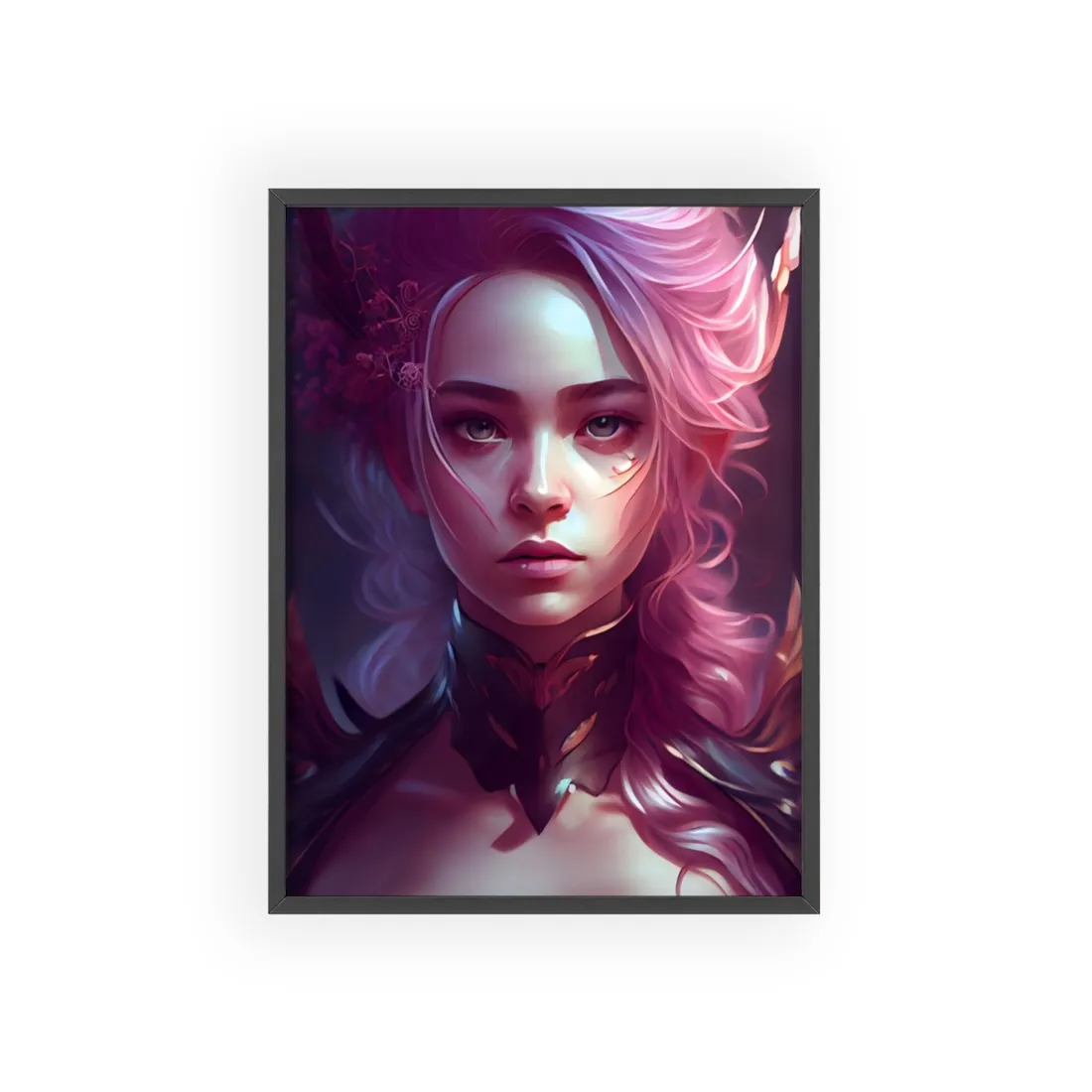 Astonishing Pink Hair Portrait: Vibrant Female Art - Framed Poster