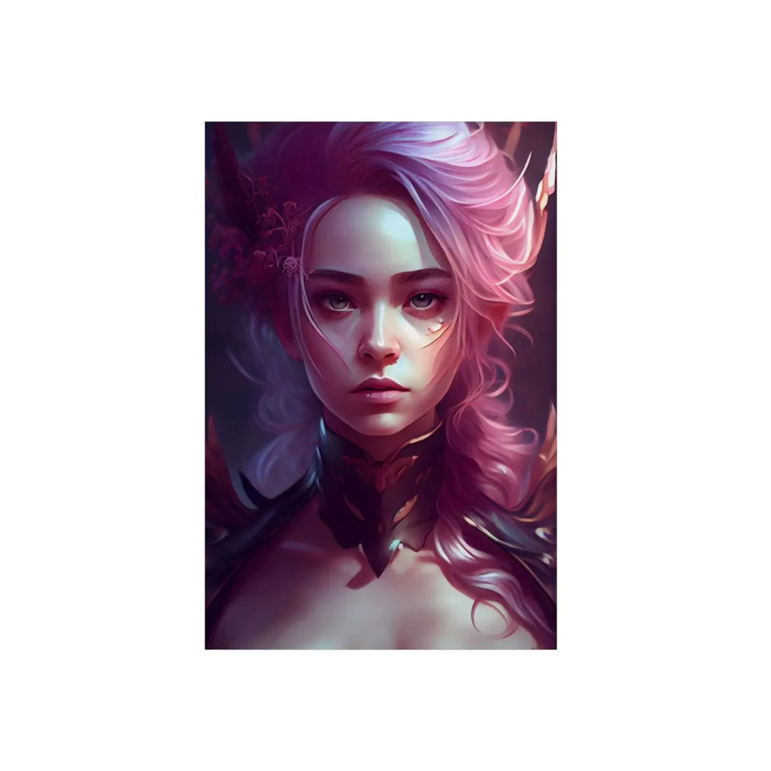 Astonishing Pink Hair Portrait: Vibrant Female Art - Metal Poster