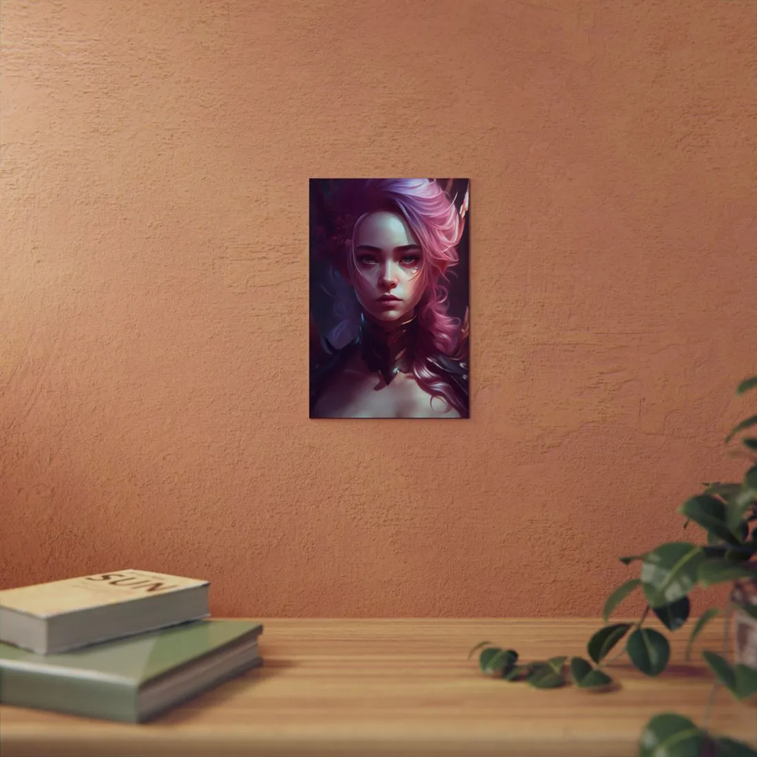 Astonishing Pink Hair Portrait: Vibrant Female Art - Metal Poster