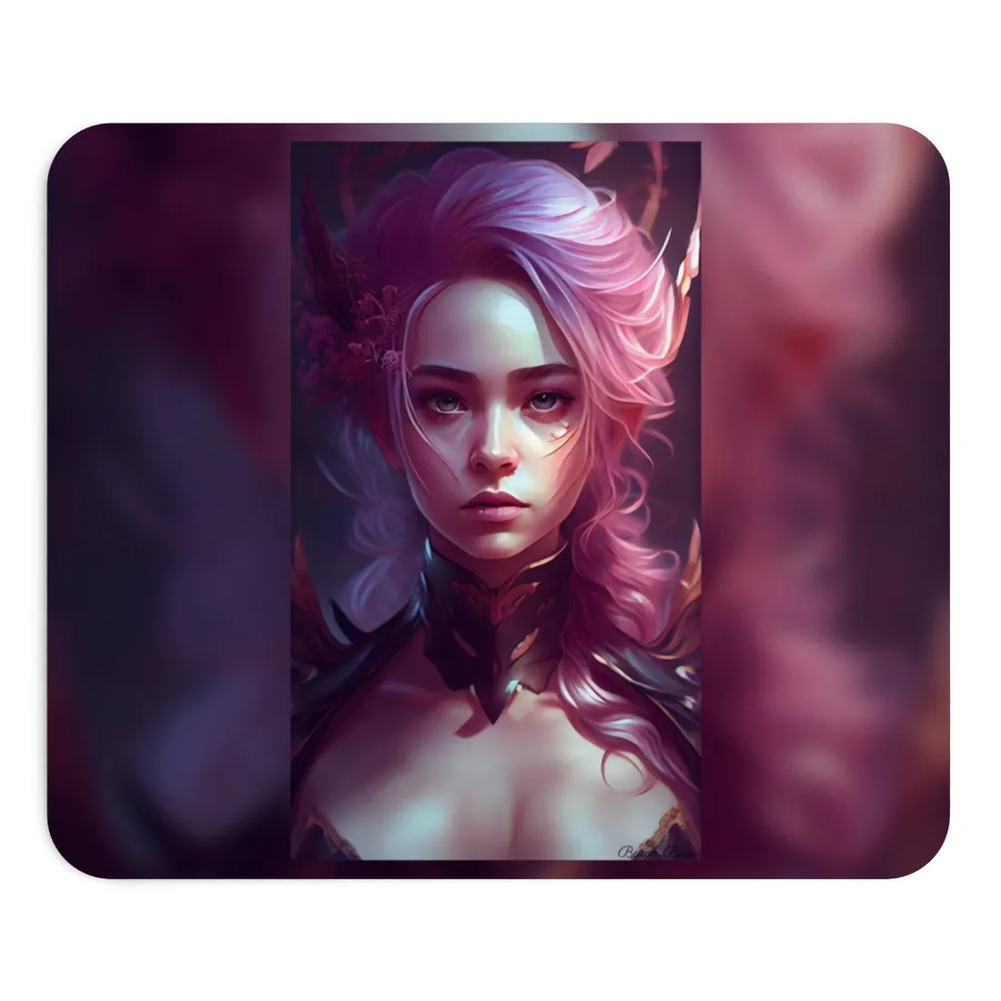 Astonishing Pink Hair Portrait: Vibrant Female Art - Mouse Pad