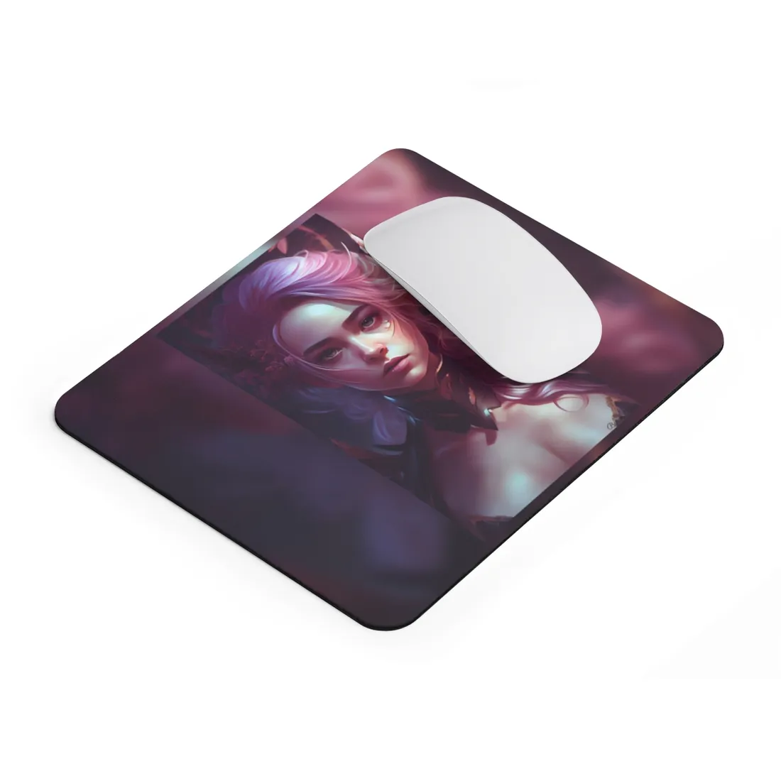Astonishing Pink Hair Portrait: Vibrant Female Art - Mouse Pad