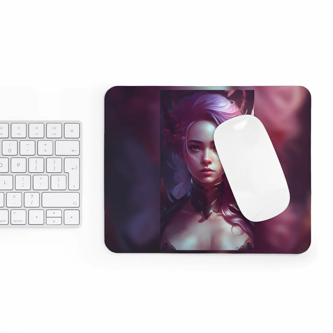 Astonishing Pink Hair Portrait: Vibrant Female Art - Mouse Pad