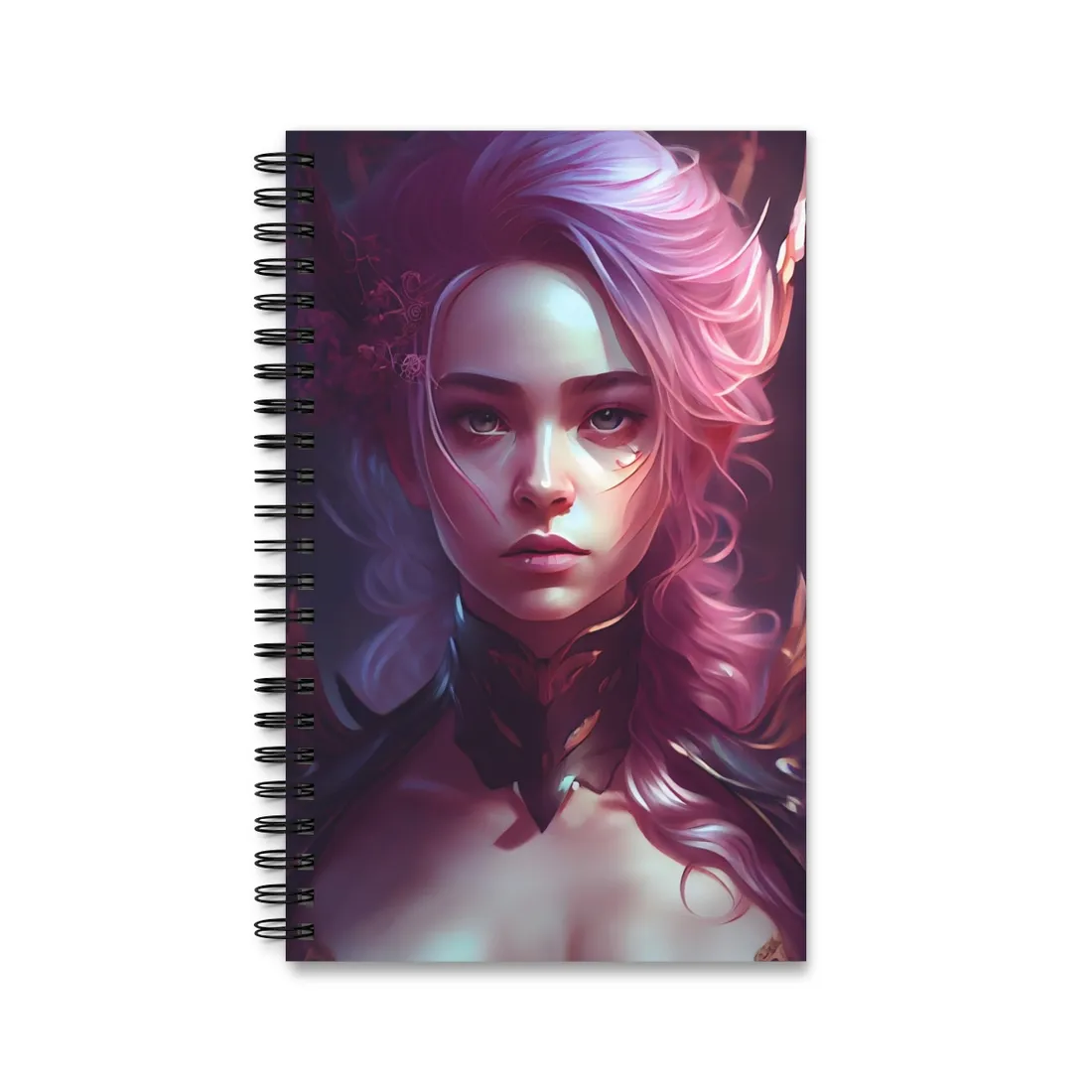 Astonishing Pink Hair Portrait: Vibrant Female Art - Spiral Notebook