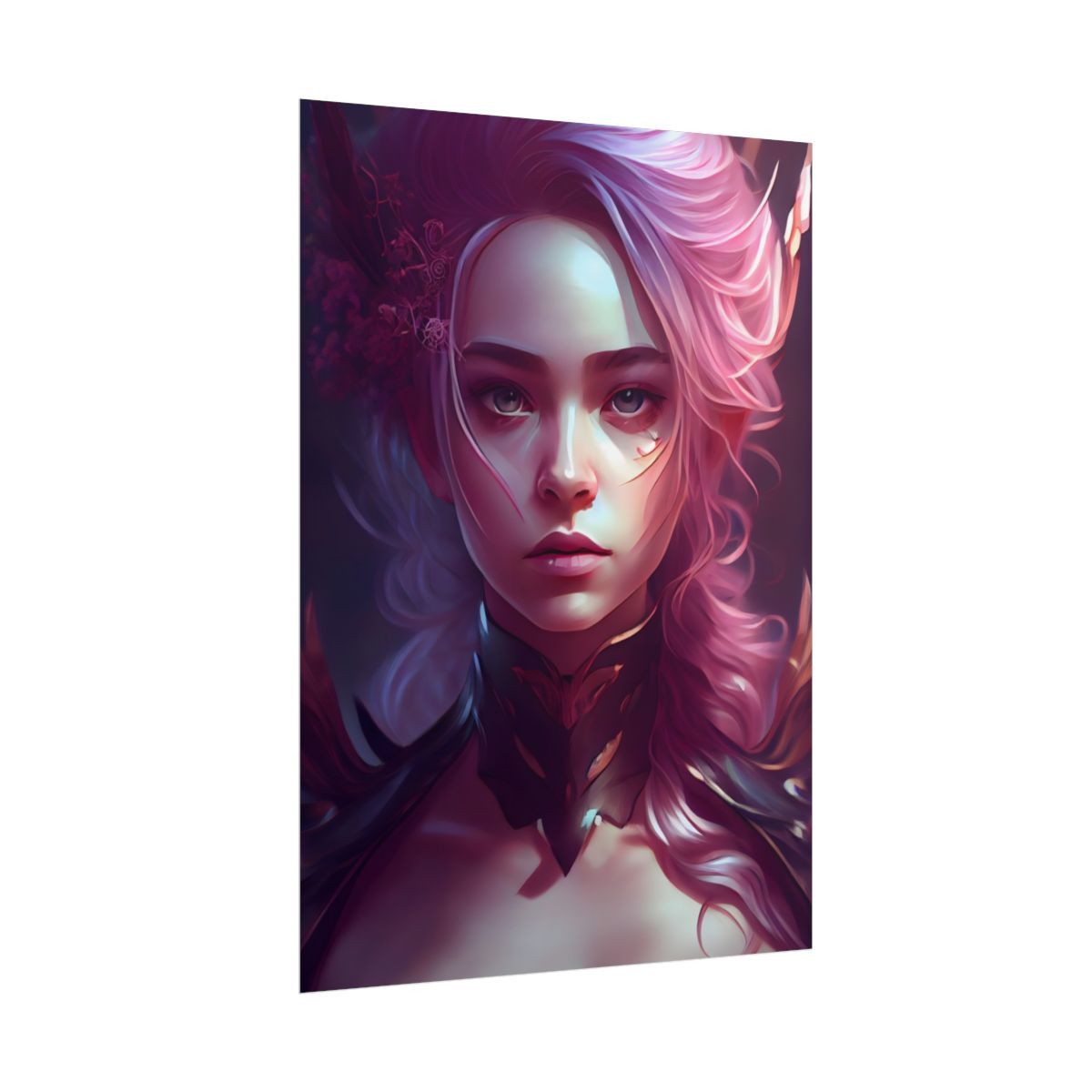 Astonishing Pink Hair Portrait: Vibrant Female Art - Poster