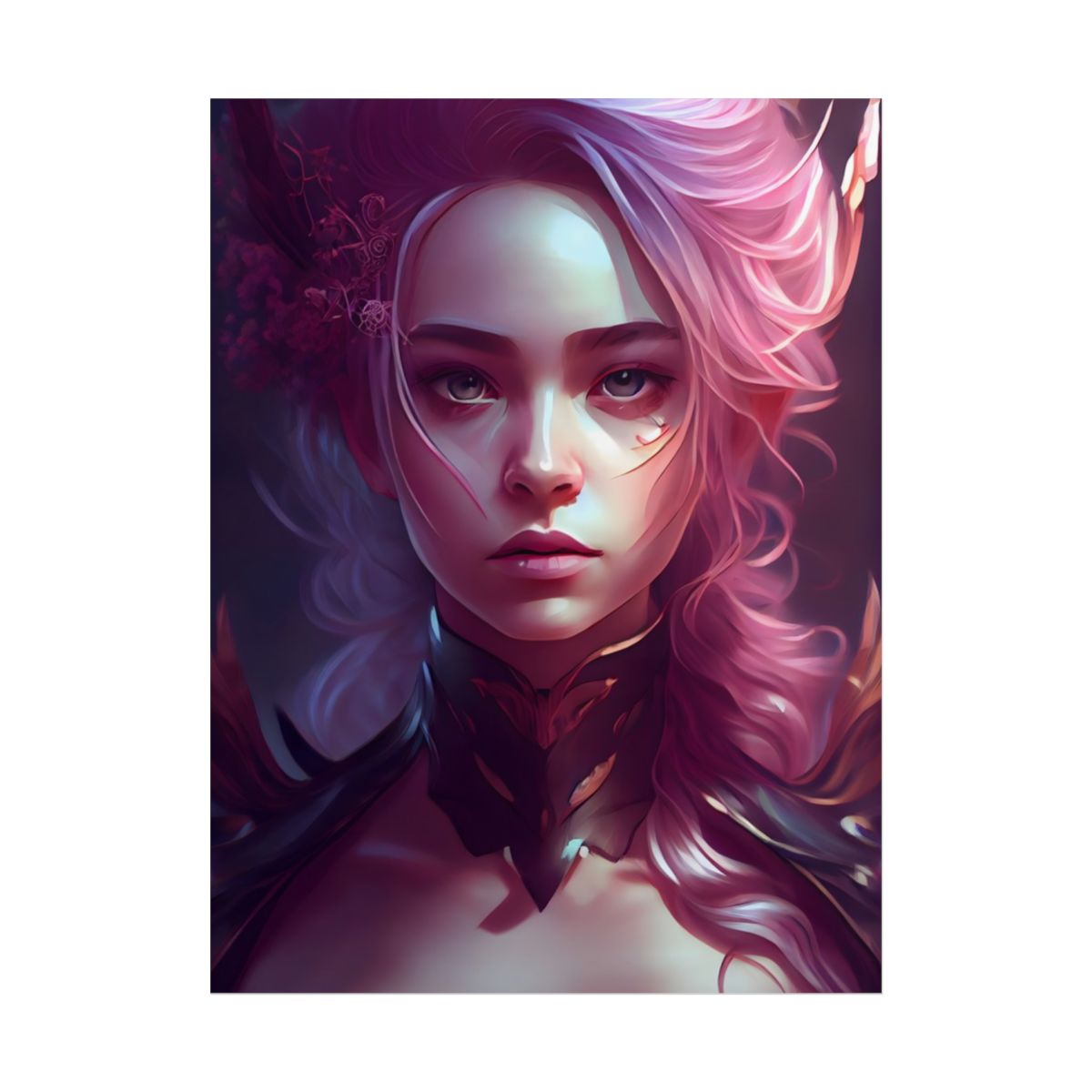 Astonishing Pink Hair Portrait: Vibrant Female Art - Poster