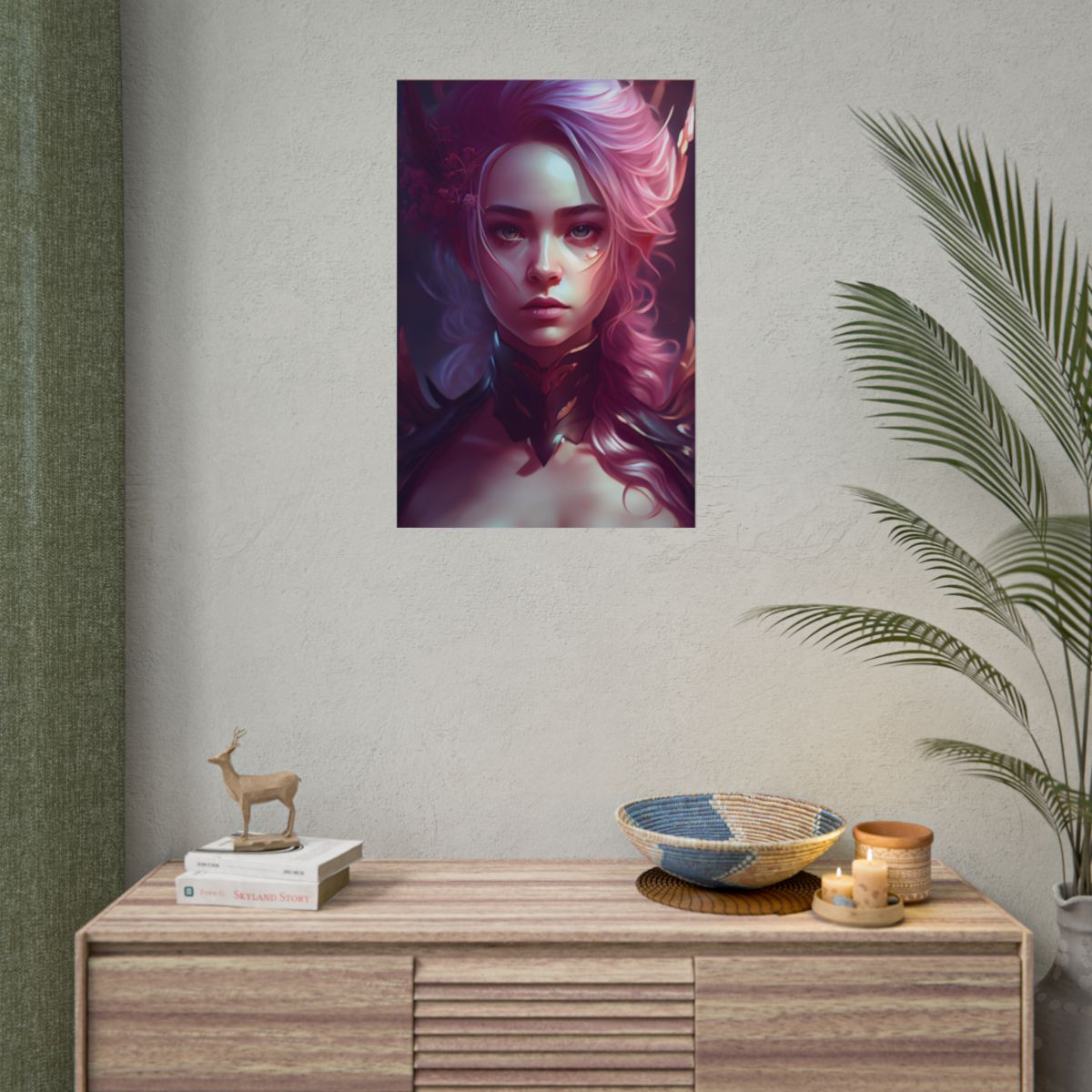 Astonishing Pink Hair Portrait: Vibrant Female Art - Poster