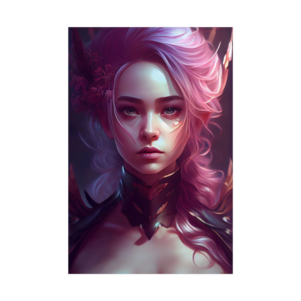 Astonishing Pink Hair Portrait: Vibrant Female Art - Poster
