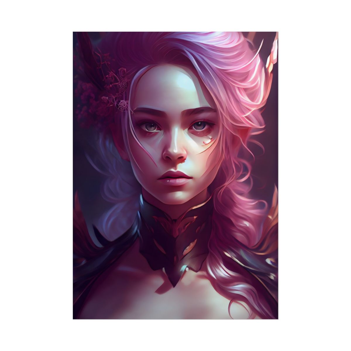 Astonishing Pink Hair Portrait: Vibrant Female Art - Poster