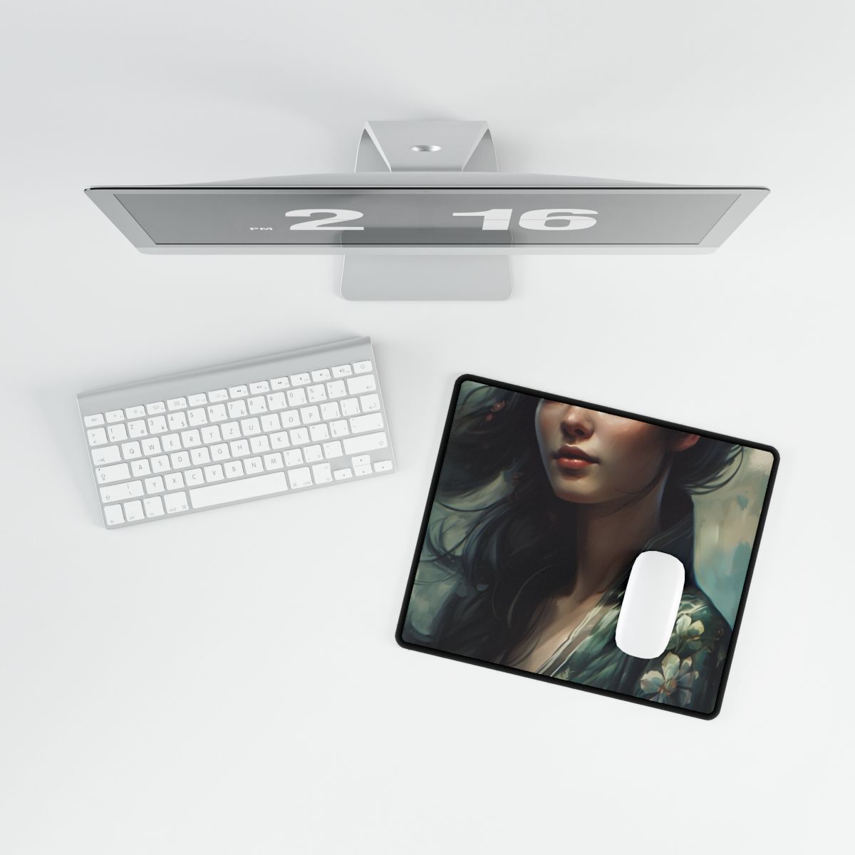 Astonishing Realistic Brown Hair Female Portrait: Studio Artwork - Desk Mat