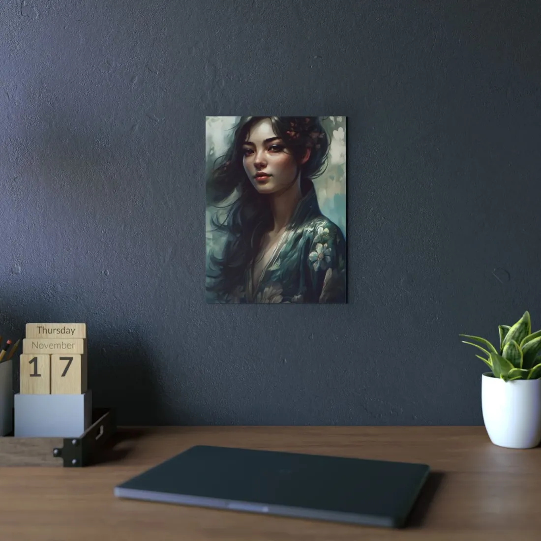 Astonishing Realistic Brown Hair Female Portrait: Studio - Metal Poster