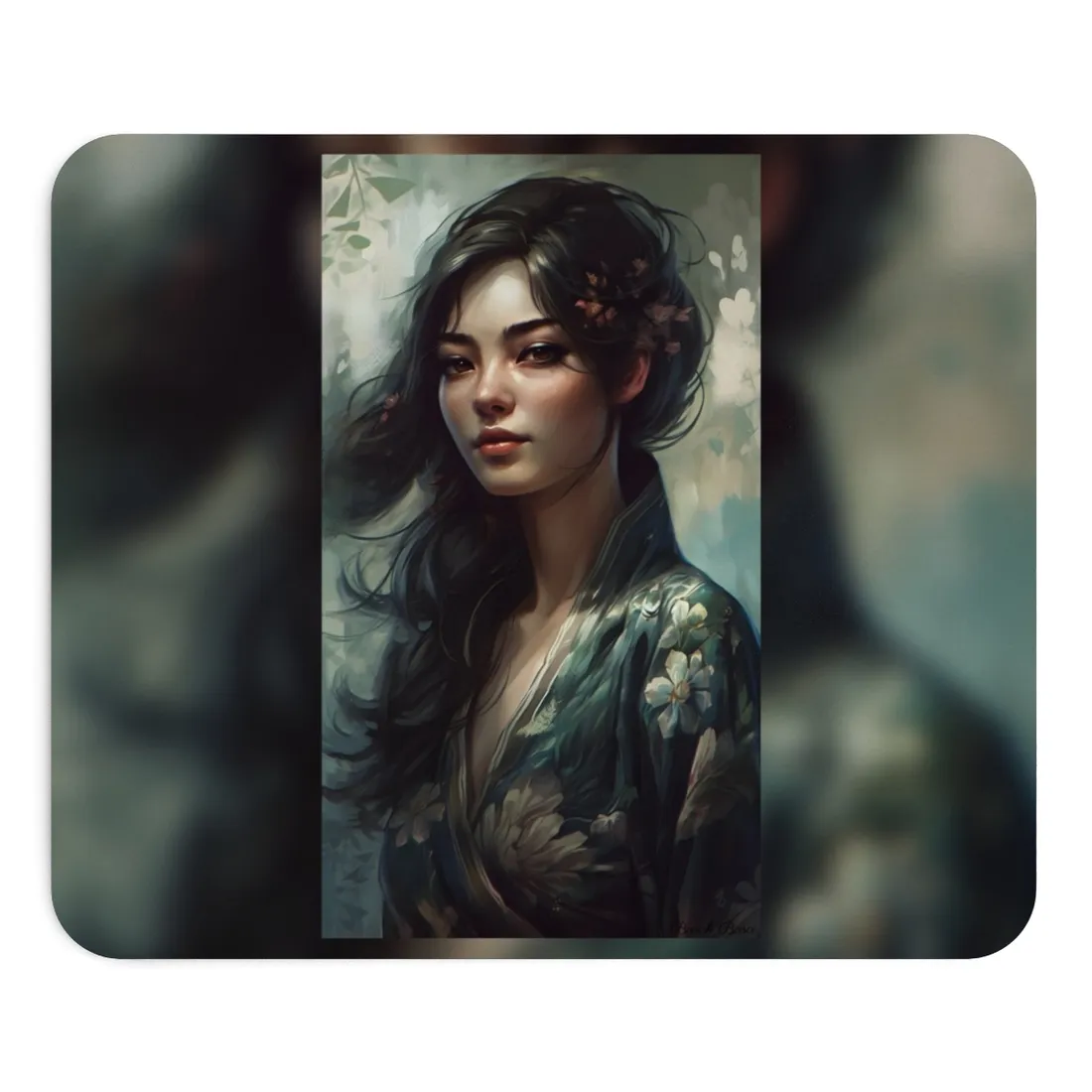 Astonishing Realistic Brown Hair Female Portrait: Studio - Mouse Pad