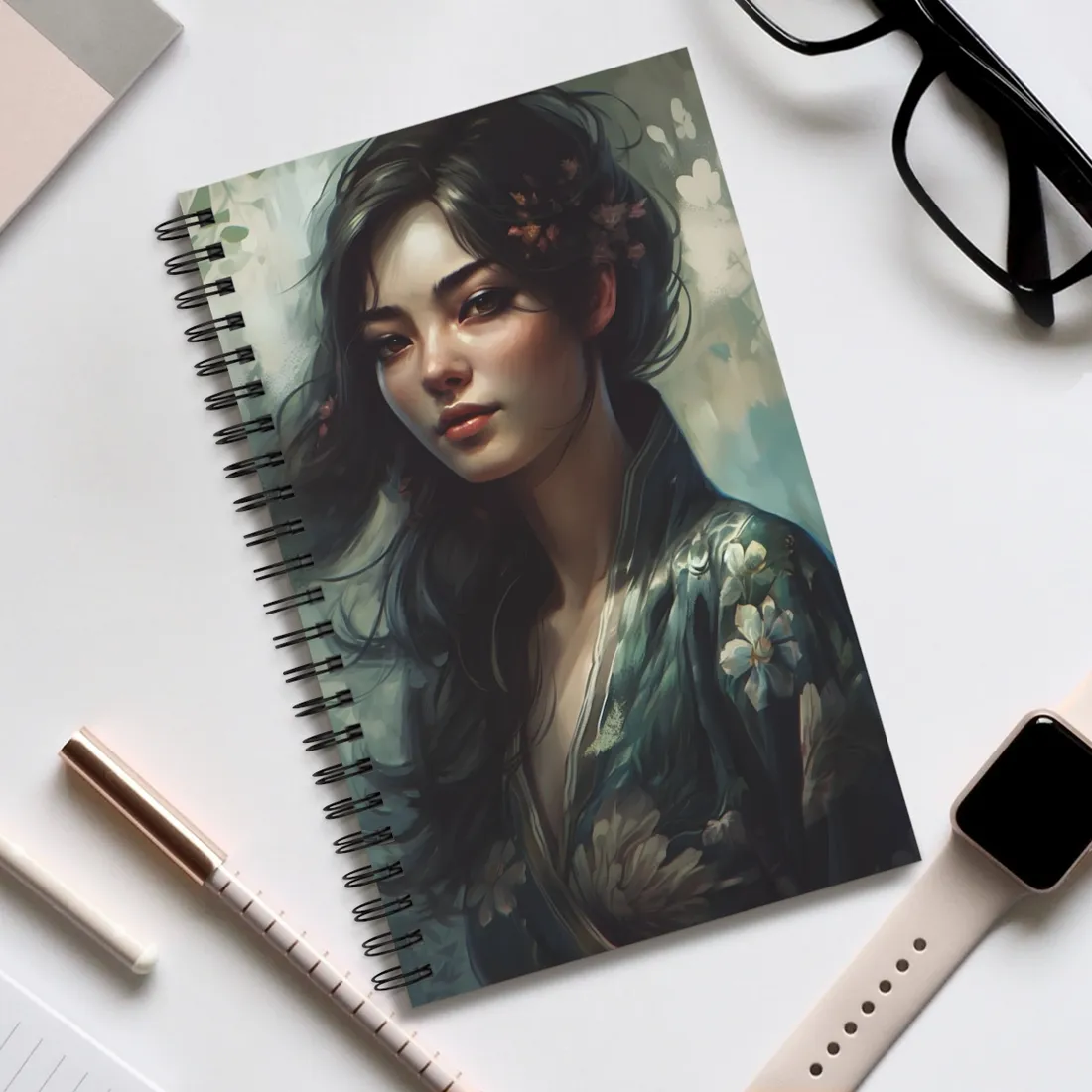 Astonishing Realistic Brown Hair Female Portrait: Studio - Spiral Notebook