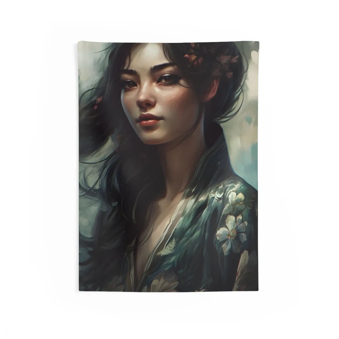 Astonishing Realistic Brown Hair Female Portrait: Studio - Wall Tapestry