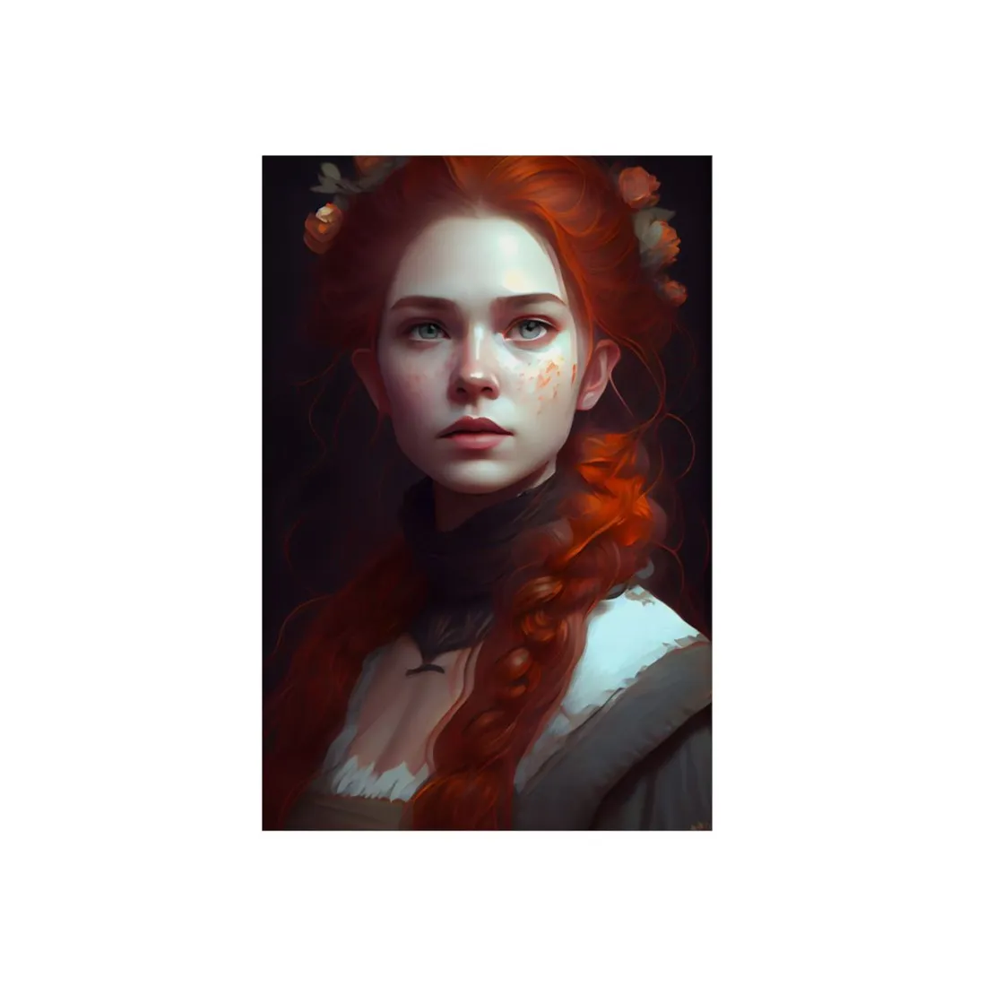 Astonishing Redhead Portrait: Elegant Young Woman in Dress - Metal Poster