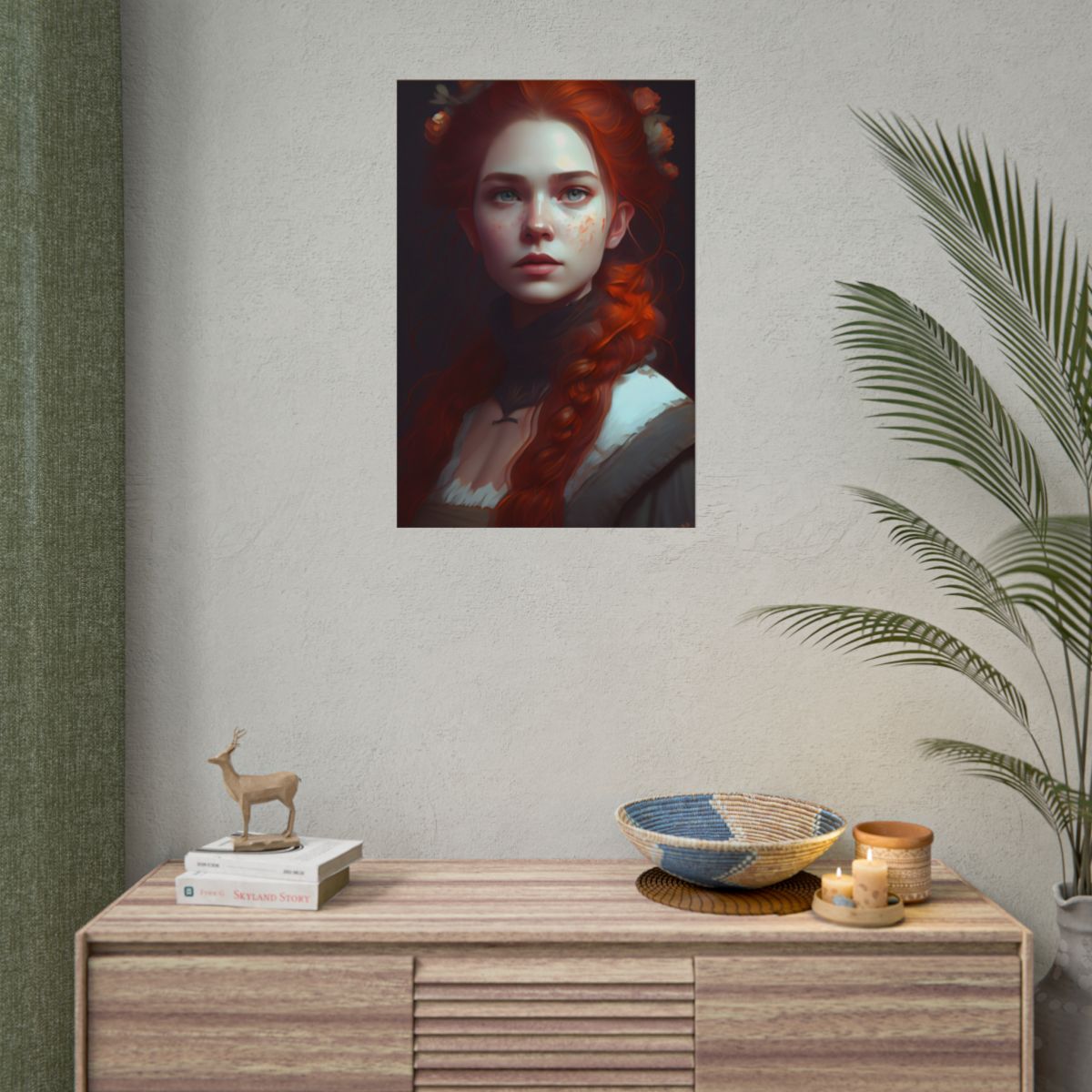 Astonishing Redhead Portrait: Elegant Young Woman in Dress - Poster