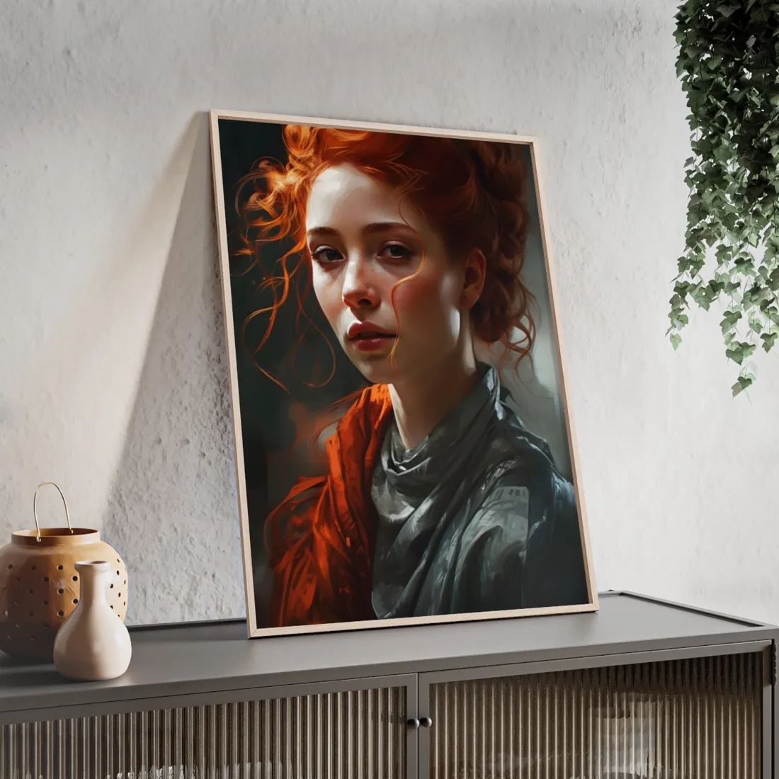 Astonishing Redhead Portrait: Neutral Expression Art - Framed Poster