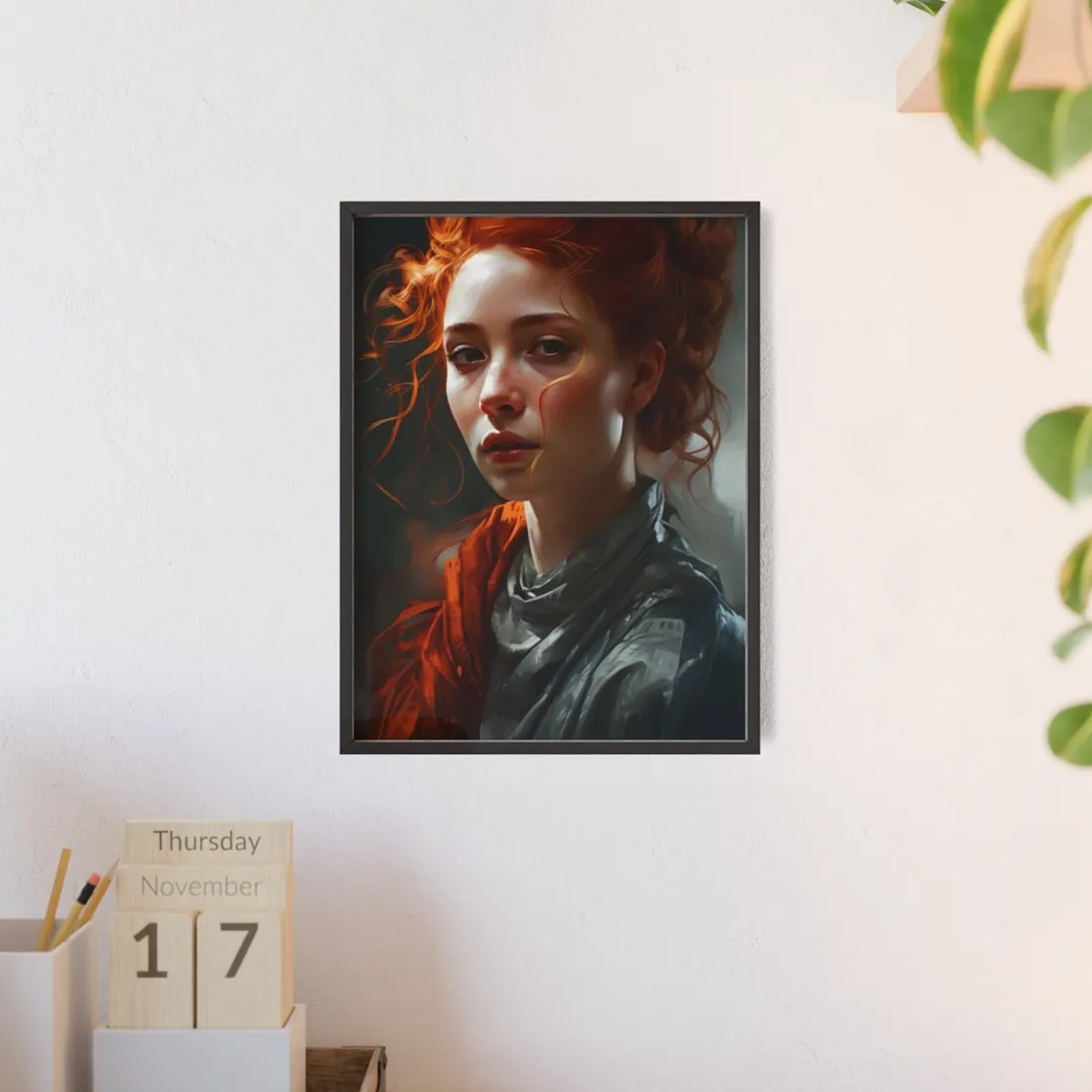 Astonishing Redhead Portrait: Neutral Expression Art - Framed Poster