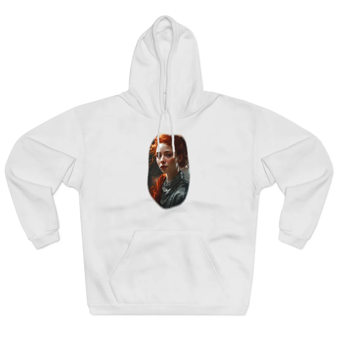 Astonishing Redhead Portrait: Neutral Expression Art Hoodie - Hoodie (White)