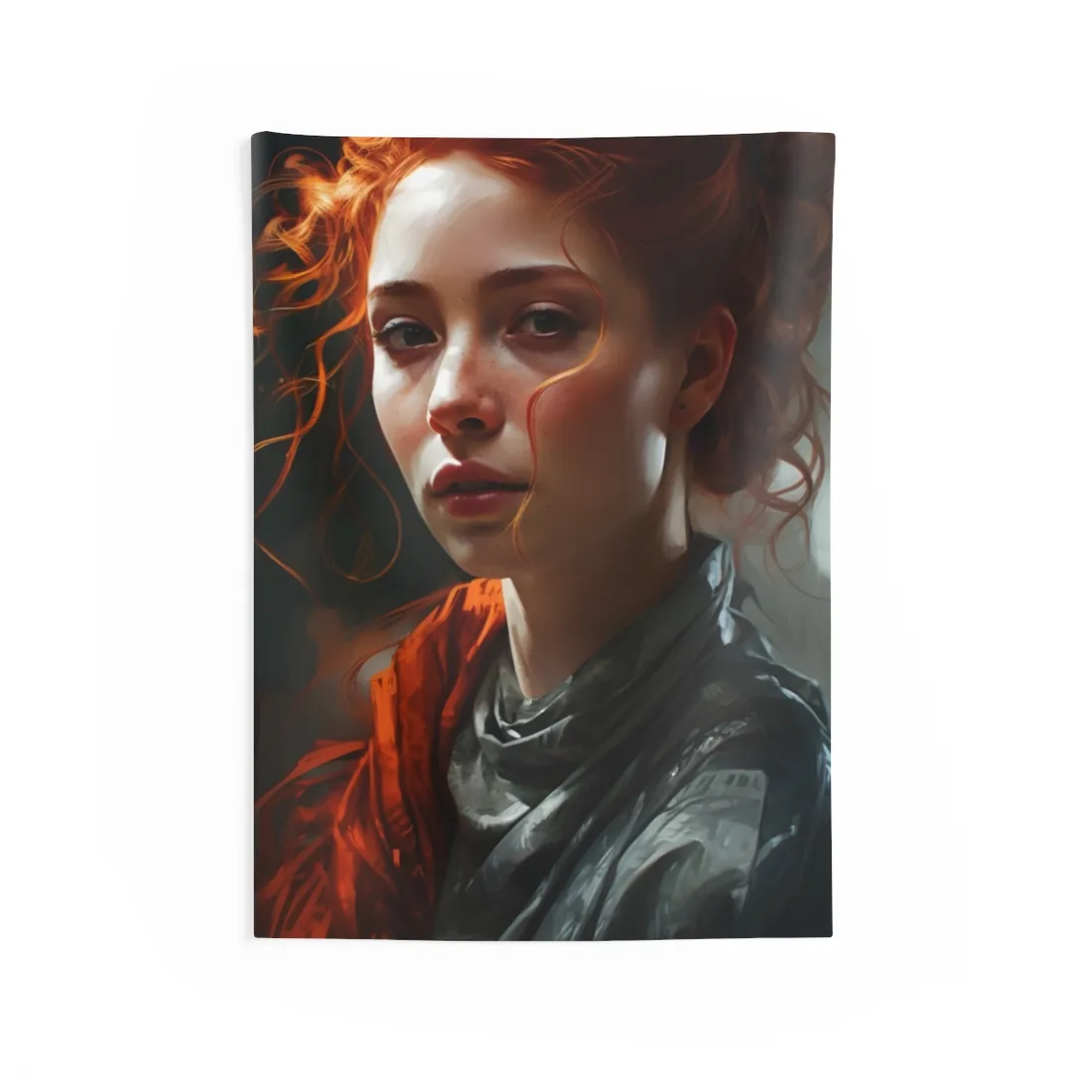 Astonishing Redhead Portrait: Neutral Expression Art - Wall Tapestry