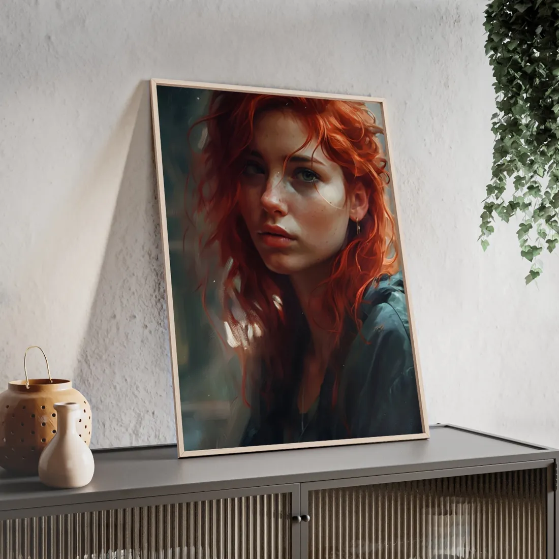 Astonishing Redhead Portrait: Realistic - Framed Poster