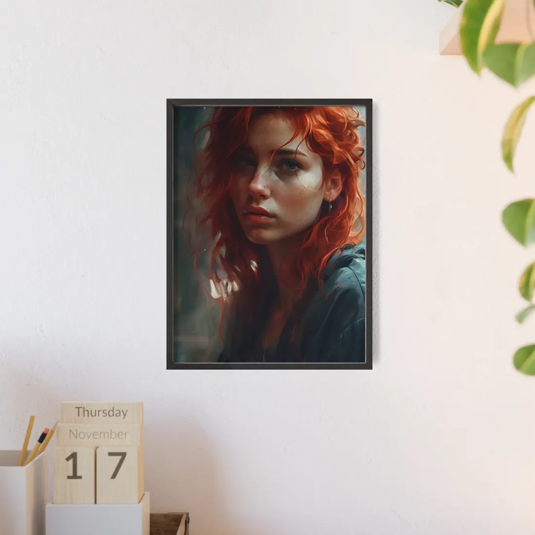 Astonishing Redhead Portrait: Realistic - Framed Poster