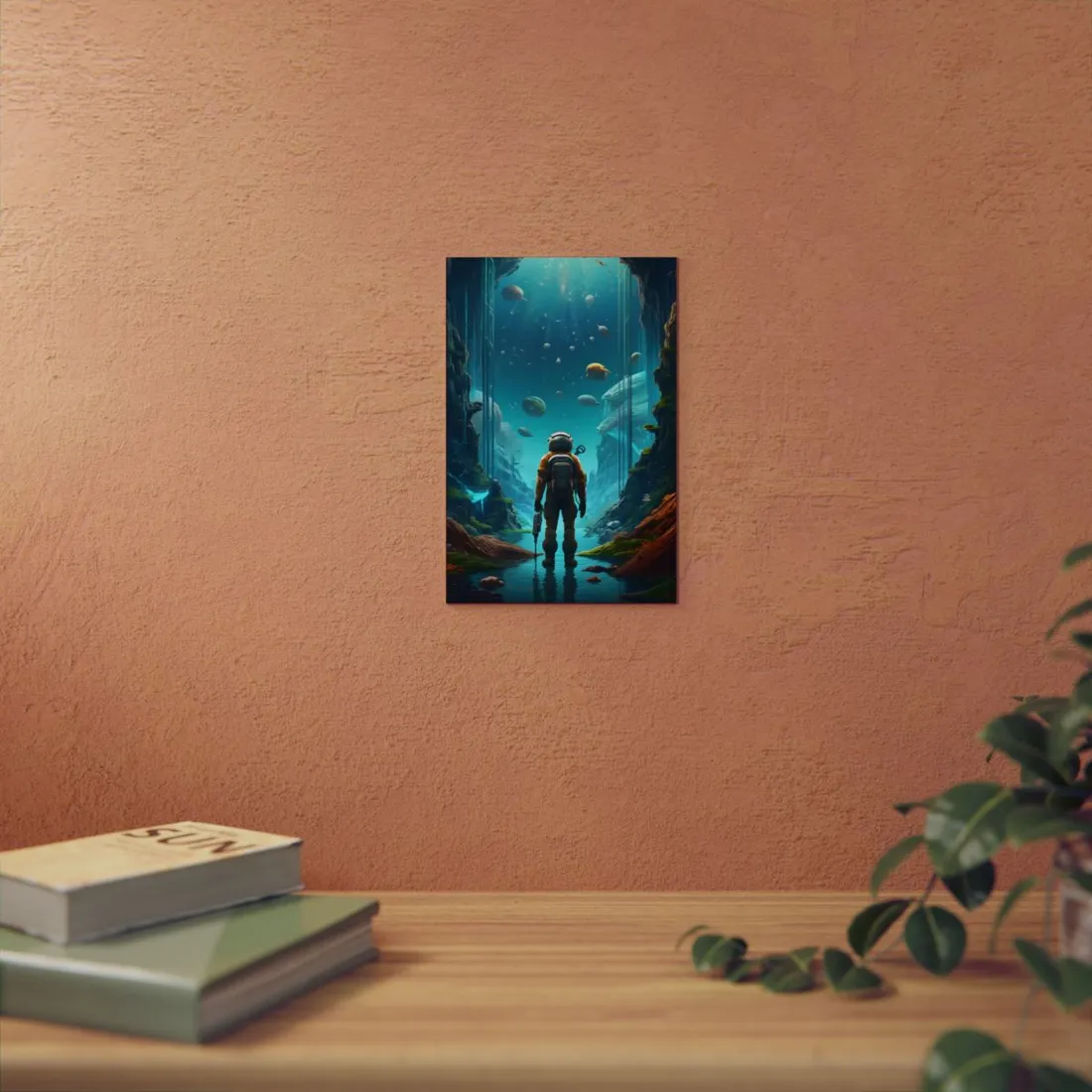 Astronaut in Alien Depths: Sci-Fi Canyon Exploration - Metal Poster