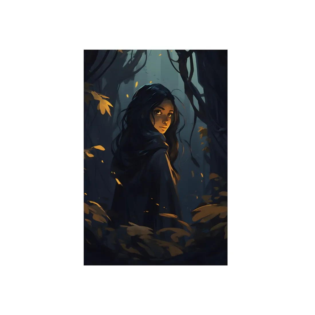Autumn Cloak: Woman Among Golden Leaves - Metal Poster