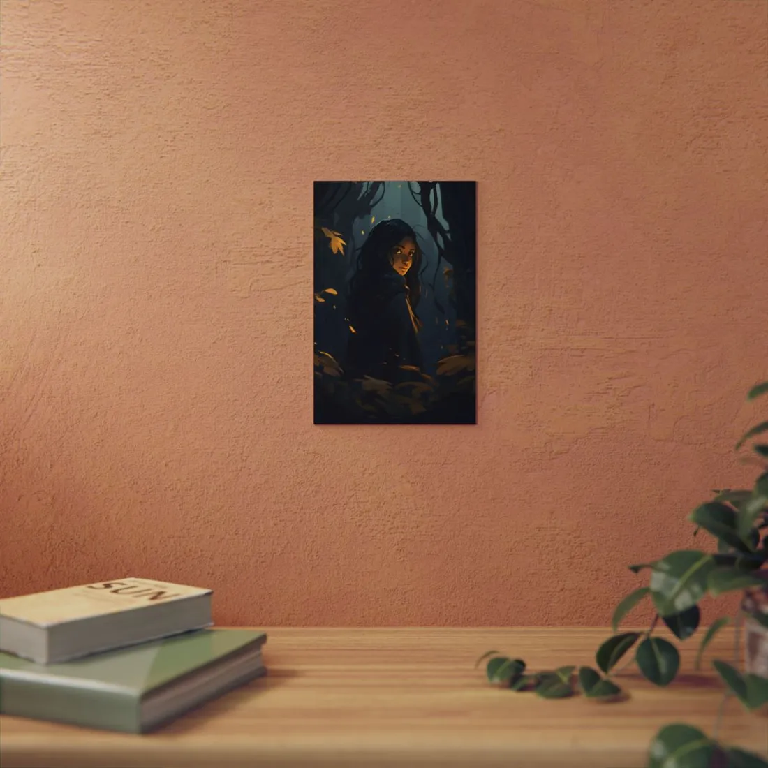 Autumn Cloak: Woman Among Golden Leaves - Metal Poster