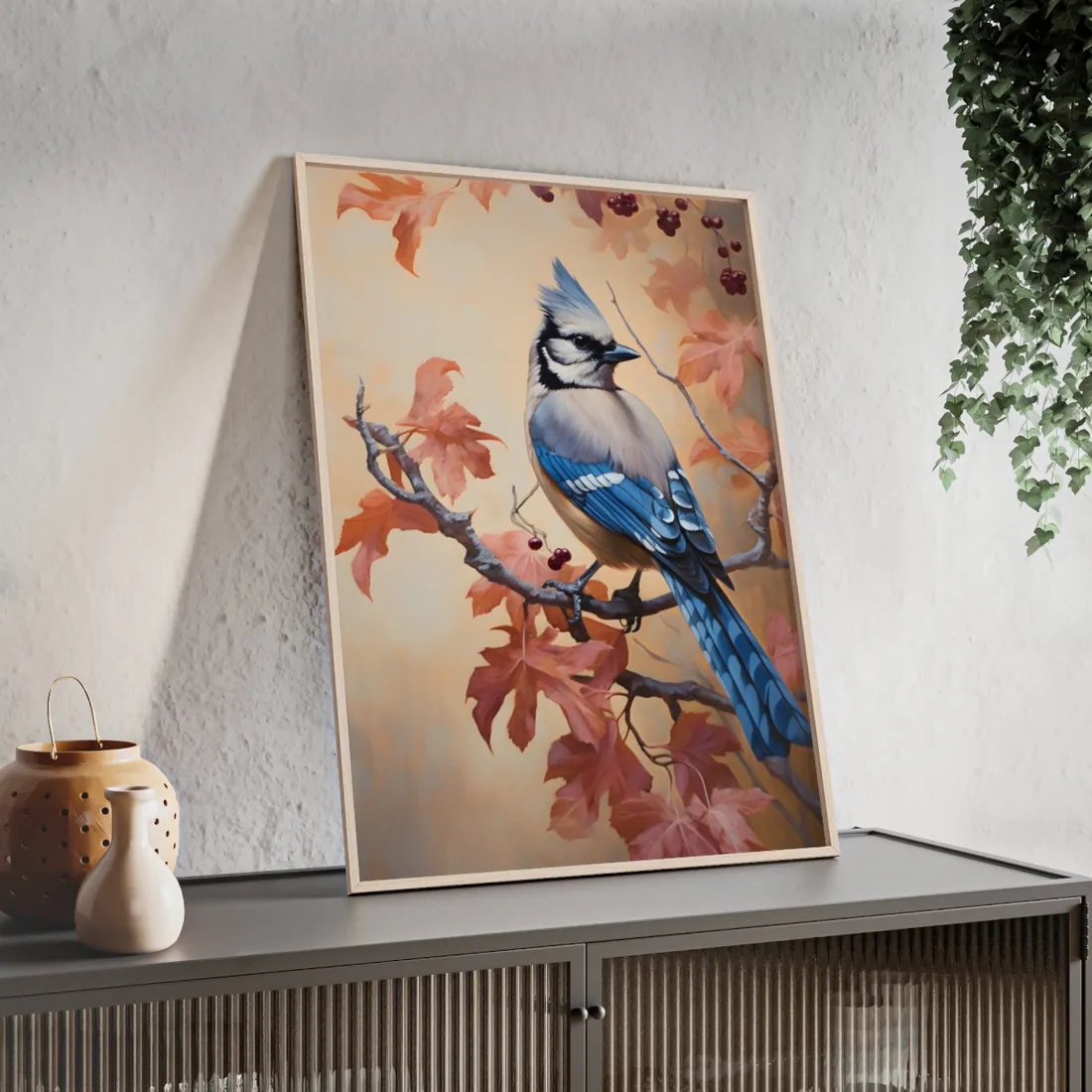 Autumn Oak Branch: Oil Painting - Framed Poster