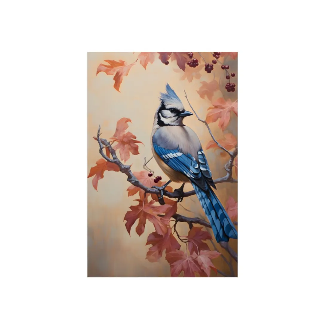 Autumn Oak Branch: Oil Painting - Metal Poster