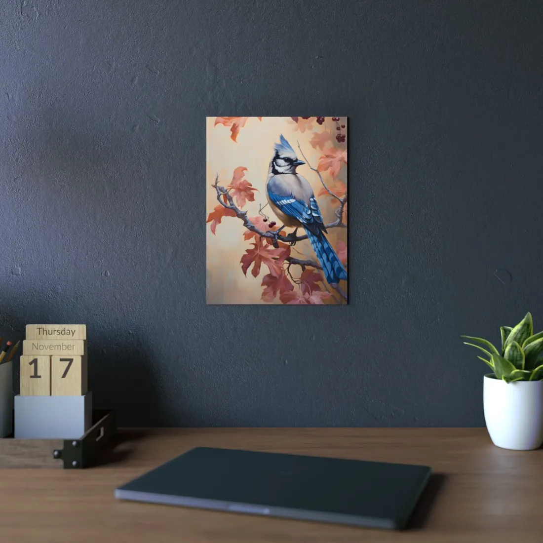 Autumn Oak Branch: Oil Painting - Metal Poster