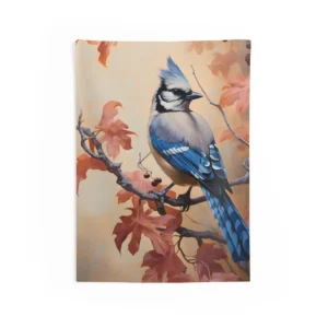 Blue Jay on Autumn Branch Wall Tapestry