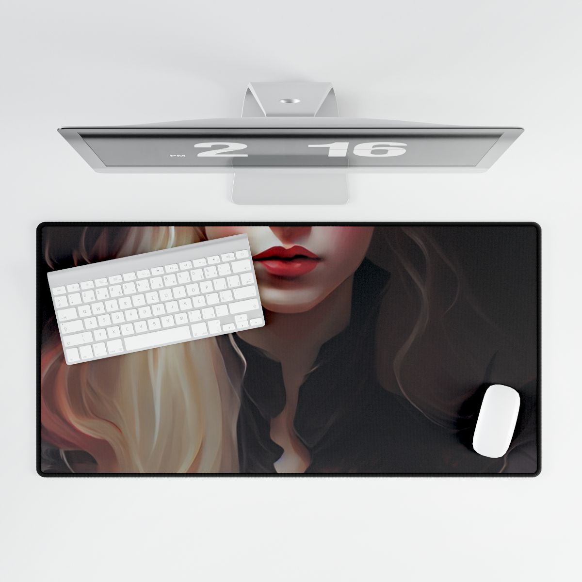 Beautiful Blonde Portrait: A Stunning Female in Black Top - Desk Mat