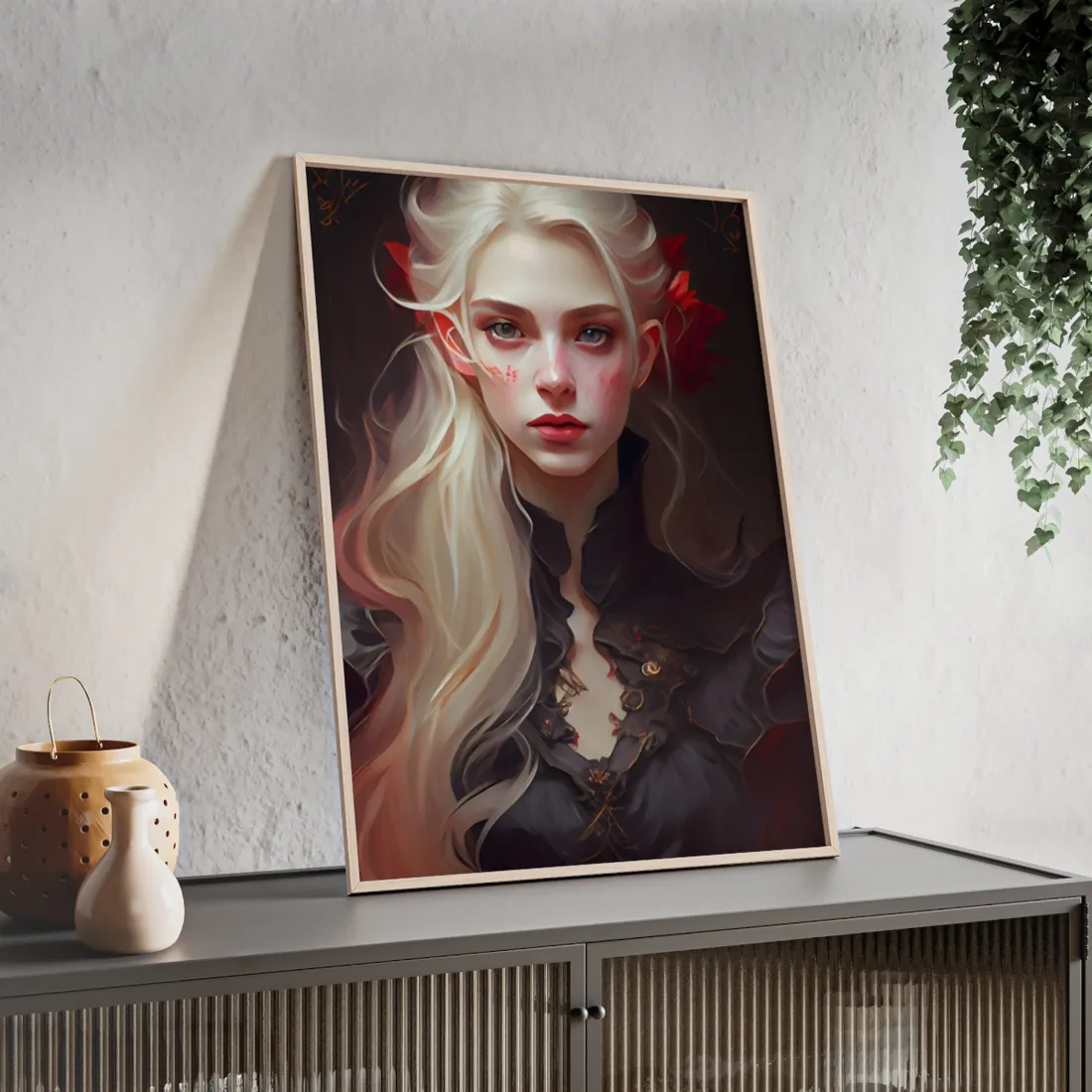 Beautiful Blonde Portrait: A Stunning Female in Black Top - Framed Poster