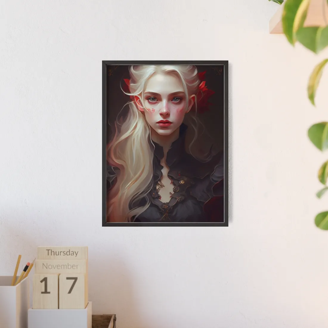Beautiful Blonde Portrait: A Stunning Female in Black Top - Framed Poster