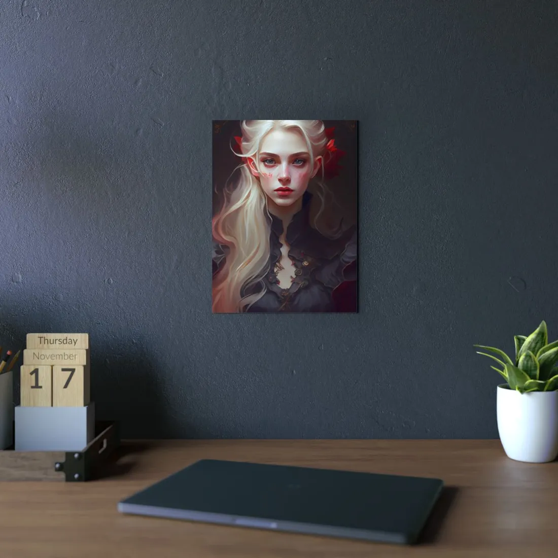 Beautiful Blonde Portrait: A Stunning Female in Black Top - Metal Poster